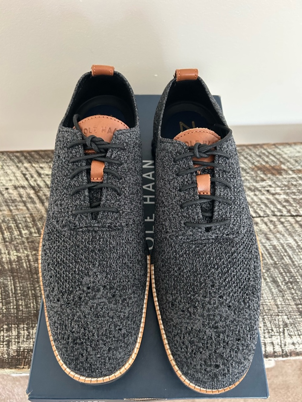 Cole Haan Gray Knit Oxfords with Tan Accents